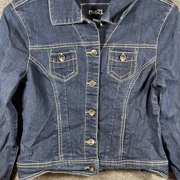 Rue 21 Button Up Jean Jacket Women's Medium Blue Long Sleeve Streetwear Denim - Picture 2 of 7